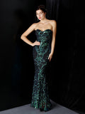 Asymmetrical Bright Long Etiquette Celebration Evening Dress Strapless Mermaid Sexy Sequins Gown