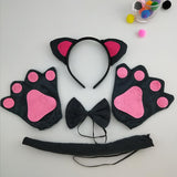 Kids Halloween Party Cosplay Black White Pink Cat Ear Headband Hairband Paw Performance Stage Dance Wear Costume Set Clothes