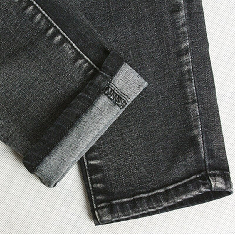 Mid Waist Black Jeans Zipper Front Ripped Stretchy Skinny Vintage Jeans Women Streetwear Denim Pants