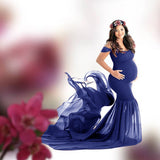 New Pregnant Evening Dress Maternity Photography Props For Shooting Photo Pregnancy Clothes Cotton Chiffon Off Shoulder