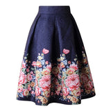 Vintage Retro Floral Print Skirts Womens High Waist Rockabilly Pleated Skirt Audrey Hepburn Saias Midi Skater Swing Ball Gown