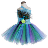 Flower Peacock Tutu Dress for Girls Pageant Halloween Costumes Kids Girl Princess Fancy Party Dresses with Feather Headband