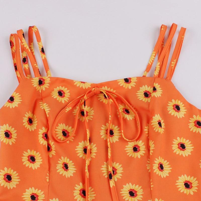 Bow Front Cute Daisy Floral Print Spaghetti Strap Summer Vacation Casual Vintage Swing Dress Plus Size