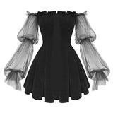 Gothic Women Dress Fashion Black Long sleeve Vintage Elegant Office Lady Date Night Sundress A-Line Cool Girls Female Vestidos