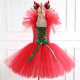Christmas Princess Dress Reindeer Costume Cosplay Santa Claus Girls Mesh Tutu Handmade Dress Christmas Costume for Kids