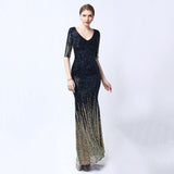 V-neck Evening Dress Half-Sleeves Shing Sequins Prom Gown Elegant Mermaid Party Dress
