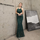 Sleeveless Tassels Evening Dress Halter-Neck Formal Dress For Women Backless Long Robe De Soriee Sequin Prom Mermaid Party Dress