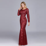 Plus Size Evening Dresses Mermaid O Neck Full Sleeve Lace Appliques Tulle Long Party Gown Robe Soiree Elegant Formal Dress