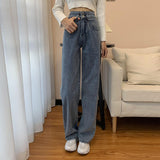Women High Waist Casual Jeans Korean Style Streetwear All-match Ladies Straight Denim Pants