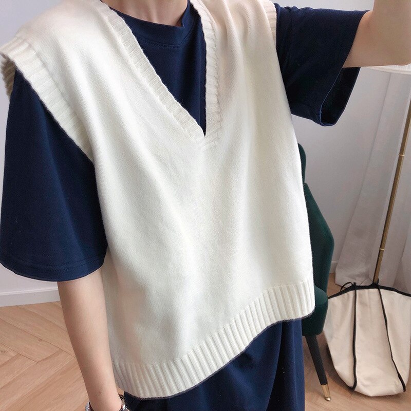 Autumn Women Casual Pullovers V-Neck Sleeveless Knit Chic Sweater Tops Vest Streetwear