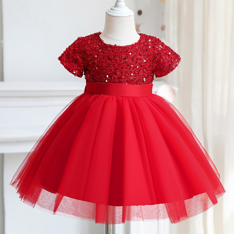 Girls Dresses For Kids Wedding Birthday Princess Tulle Mesh Sequin Tutu Prom Gown Elegant Party Children Christmas Clothes 3-8Y