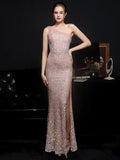 Women Beads Party Maxi Dress Elegant One Shoulder Slit Pink Sequin Prom Dress