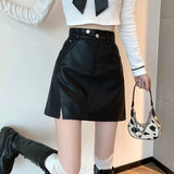 Women High Waist Mini Skirts Fashion Korean Style Solid Color PU Leather Ladies A-line Short Skirt
