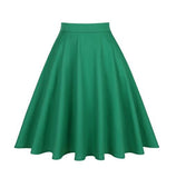Solid Color Cotton Womens High Waist A-line Vintage Skirt Ladies Casual Black Plus Size Rockabilly Skirts Swing School Clothing