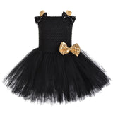 Black Gold Lol Surprise Dress for Girls Halloween Costumes Kids Girl Birthday Tutu Dresses with Golden Big Bow Headband Clothes
