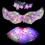 Light up Kids  Adult Angel Wings Halo White Feather Wing Party Costume Christmas Gift  Birthday Glow Party Fancy Dress Gift