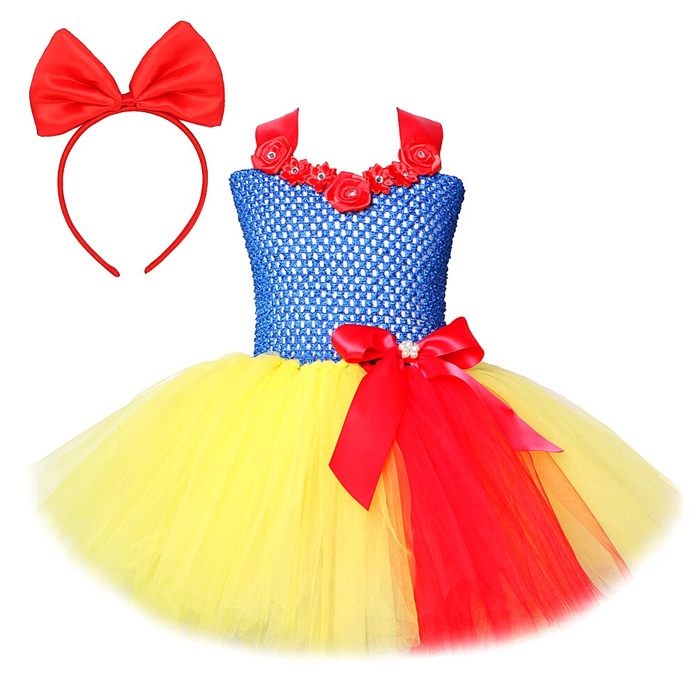Snow White Princess Dress for Little Girls Cosplay Costumes Kids Tutu Dresses with Bow Headband Baby Girl New Year Outfits 1-12Y