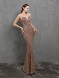 Spaghetti Strap Sleeveless Party Dress Shinning Color Sequins Prom Dress Mermaid Slim Floor Length
