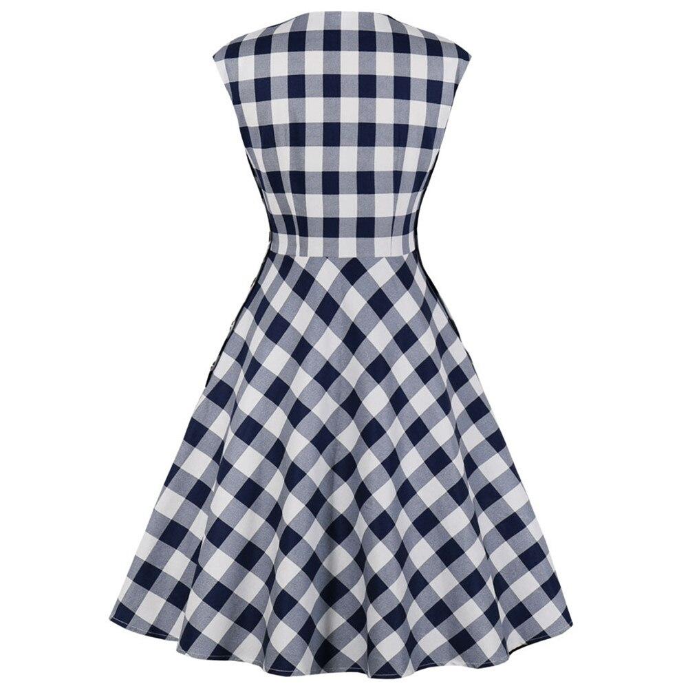 2023 Cotton Office Plaid Print Vintage Dress Women Sleeveless Button Side Swing Pinup Chic Vestidos Summer A-Line Party Sundress