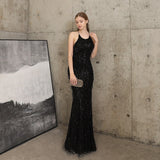 Sleeveless Tassels Evening Dress Halter-Neck Formal Dress For Women Backless Long Robe De Soriee Sequin Prom Mermaid Party Dress