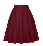 Solid Color Cotton Womens High Waist A-line Vintage Skirt Ladies Casual Black Plus Size Rockabilly Skirts Swing School Clothing