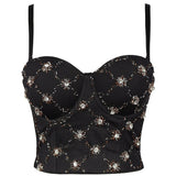 Sexy Beaded Rhinestone Women Camis Slim Cropped Corset Crop Top To Wear Out Push Up Bustier Bra