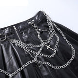 Black Chain PU Leather Punk Skirts Women Gothic Streetwear High Waist Zipper Short Grunge Hip Hop Lady Retro Party Mini Skirts