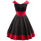 Vintage Polka Dot 1950S Pin up Cotton Off Shoulder Evening Party Rockabilly Elegant Dress