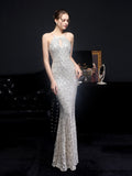 Halter Neck Evening Dress Sleeveless Mermaid Women Sequins Full Party Gowns Slim Prom Dress