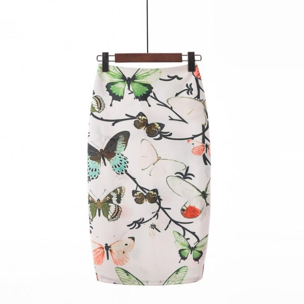 Summer Women Stretch Slim Print Bag Hip Ladies Mid-Length Casual Floral High Waist Pencil Skirt
