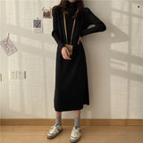 Turtleneck Full Sleeve Oversized Knit Dress Female 2021 Winter Vestidos Casual Thick Twisted Women Long Sweater Dress
