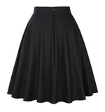 Solid Color Cotton Womens High Waist A-line Vintage Skirt Ladies Casual Black Plus Size Rockabilly Skirts Swing School Clothing