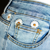 Daisy Flower Embroidered Blue Denim Jeans Mid Waist Zipper Fly Skinny Vintage Flare Pants Women Streetwear Jeans