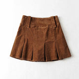 New Spring Women Mini High Waist Solid Corduroy Zipper Pleated Cool Style Vintage Sexy A-Line Skirts