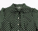 1950s Woman Short Sleeve Bow Tie Neck Button Polka Dot Elegant Vintage Dress