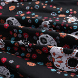 Skull Pattern and Floral Print Rockabilly Vintage 50s Halloween Costumes for Women Halter Sexy Party Fit and Flare Dress