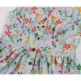 Floral Print Women Summer Sleeveless V Neck Button Up Ruffle Hem Holiday Party Vintage Dresses