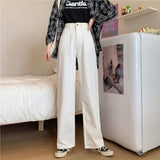 Women White Casual Jeans Korean Style All-match Loose High Waist Female Wide Leg Denim Pants