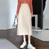 Women High Waist Pencil Skirts Spring Korean Style Solid Color All-match Ladies Elegant Long Skirt