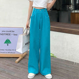 Women High Waist Casual Jeans Korean Style Solid Color All-match Denim Wide Leg Pants