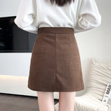 Women High Waist Mini Skirts Korean Style Vintage Corduroy All-match Ladies Elegant A-line Short Skirt