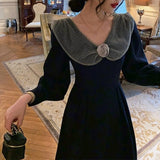 French Elegant Midi Dress Women Party Long Sleeve Black Vintage Y2k Dress Evening Party One Piece Dress Korean Fashion Gothic