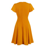 Orange Bowknot High Waist Short Sleeve Swing Casual Party Office Ladies Dresses