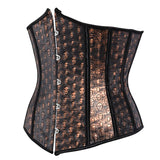 Steampunk Skull Print Faux Leather Underbust Corset Women Sexy Slim Body Shaper Corset Bustier Lingerie Top Pirate Costume Brown