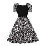 Autumn Vintage Stylish Tunic Midi 40s 50s Dresses Floral Print Patchwork Black Party Women Casual Work Office Swing Skater Dress