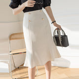 Women Summer High Waist Mermaid Skirts Office Style Double-breasted Ladies Elegant A-line Skirts