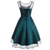 Floral Embroidered Mesh Sweetheart Lace Up Back High Low Hem Fit and Flare Ladies Elegant Dress