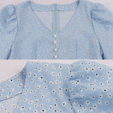 1950s Elegant Floral Print V Neck Long Sleeve Robe Pin Up Retro Fashion Casual Dress Streetwear