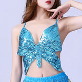 Halter Crop Tops Women Butterfly-shaped Sequined Sexy Deep V-neck Backless Sling Vest Camis Night Barwear