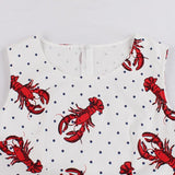 Lobster Floral Bird Print 50s Pinup A Line Vintage Dress Women Summer Round Neck 50s 60s Big Swing Casual Rockabilly Dresses